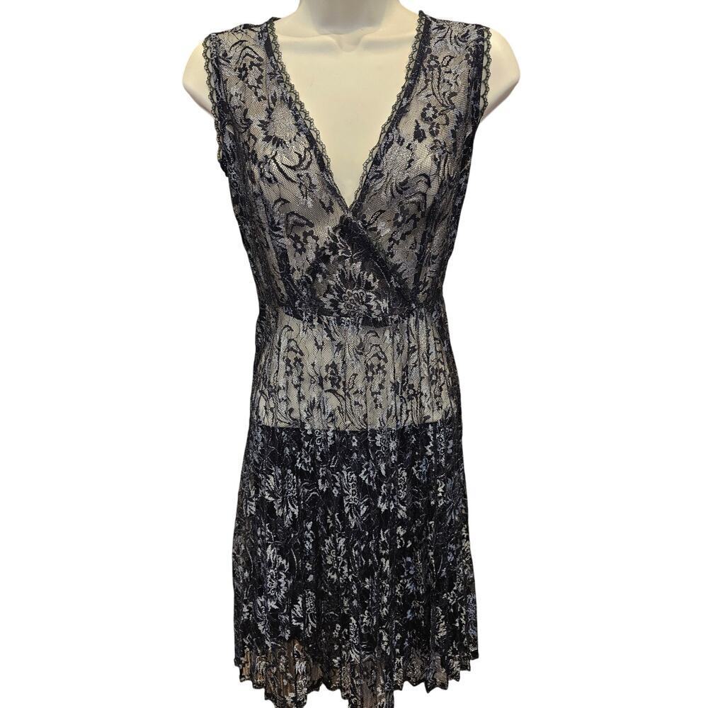 Black metallic shiny lace sheer see through elegant sexy sleepwear M eliza dress